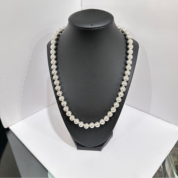 925 Sterling Silver Simple Bead Necklace 8 mm - Picture 14 of 14